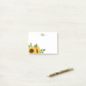 Waterverf Zonnebloem met monogram Post-it® Notes (Op bureau)