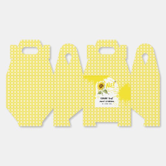 Waterverf zonnebloem met vlinders 1e verjaardag bedankdoosjes (Ongevouwen)