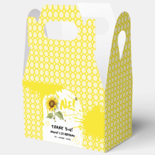 Waterverf zonnebloem met vlinders 1e verjaardag bedankdoosjes (Open)