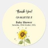 Waterverf Zonnebloem met Vlinders Baby shower Ronde Sticker (Voorkant)
