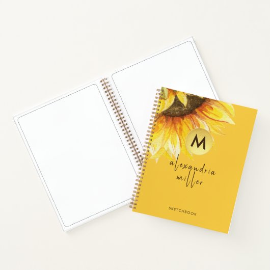 Waterverf Zonnebloem Monogram Sketchbook Sinaasapp Notitieboek (Binnen)