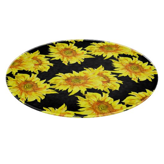 Waterverf Zonnebloem Naadloos Zwart Patroon Snijplank (Hoek)