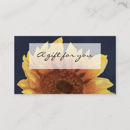 waterverf zonnebloem op marine cadeaubon visitekaartje (Voorkant)