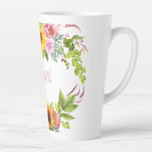 Waterverf Zonnebloem Roze Roze benaming Groot Latte Mok (Rechts)