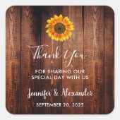 Waterverf zonnebloem rustiek hout dank u vierkante sticker (Voorkant)