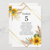 Waterverf Zonnebloem Rustiek Trouwtafel Nummer Kaart (Voorkant / Achterkant)