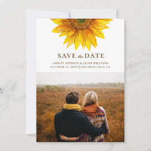 Waterverf zonnebloem. Rustieke bloem botanisch Save The Date