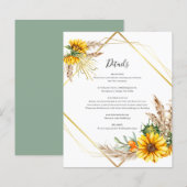 Waterverf Zonnebloem Rustieke bruiloft Details Kaa (Voorkant / Achterkant)