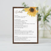 Waterverf Zonnebloem rustieke houten bruiloft deta Informatiekaartje (Staand voorkant)