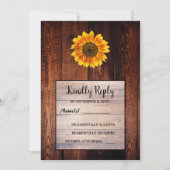 Waterverf zonnebloem rustieke houten bruiloft RSVP Kaart (Voorkant)