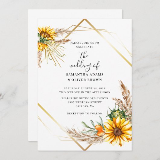 Waterverf Zonnebloem Rustieke Huwelijksuitnodiging Kaart (Voorkant / Achterkant)
