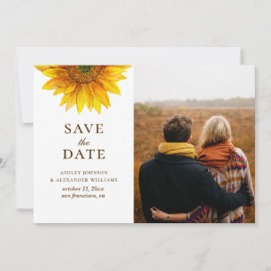 Waterverf zonnebloem. Rustige florale botanisch Save The Date