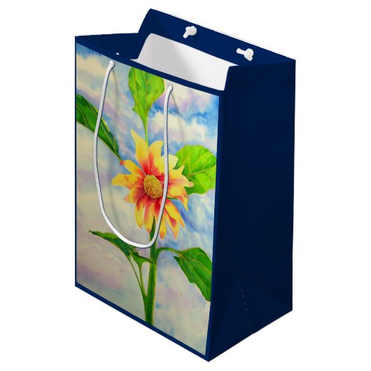 Waterverf zonnebloem schilderij geel sinaasappel b medium cadeauzakje (Voorkant Gekanteld)