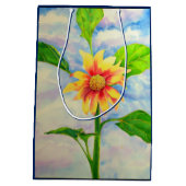 Waterverf zonnebloem schilderij geel sinaasappel b medium cadeauzakje (Achterkant)