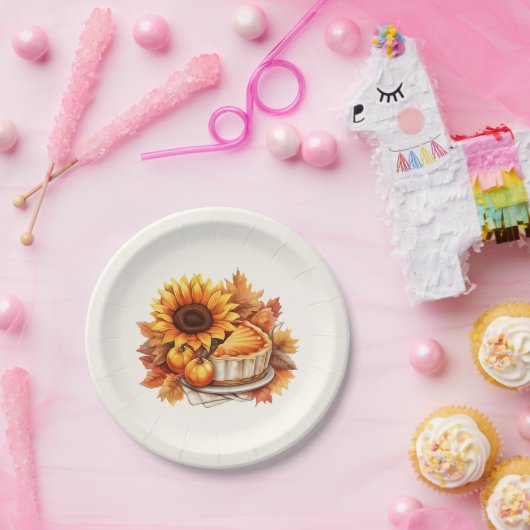 Waterverf Zonnebloem & Taart Papieren Bordje (Feest)