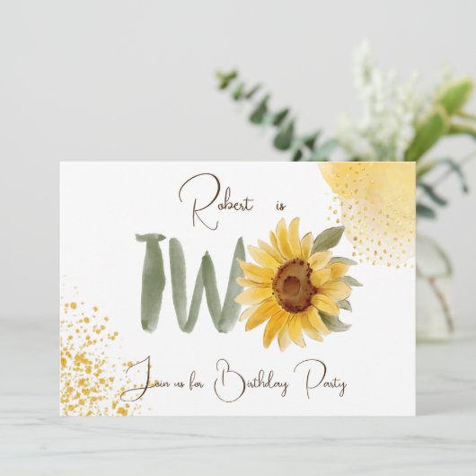 Waterverf zonnebloem tweede uitnodiging (Staand voorkant)