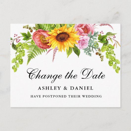 Waterverf Zonnebloem Verander de datum Briefkaart (Voorkant)