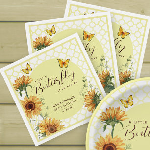Waterverf Zonnebloem Vlinder Baby Shower Servet