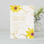 Waterverf Zonnebloem Weddenschap geperst Folie Uitnodiging (Staand Voorkant)