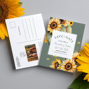 Waterverf Zonnebloem Wijze Foto Sla de datum op Briefkaart