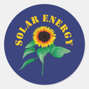 Waterverf Zonnebloem Zonneenergie Navy Blue Ronde Sticker