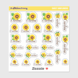 Waterverf Zonnebloemen Aangepaste naamlabels | Sch Sticker