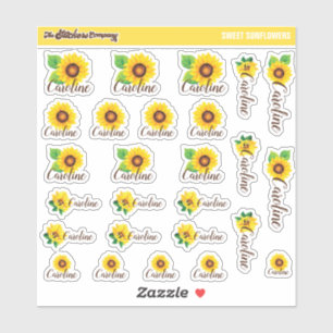 Waterverf Zonnebloemen Aangepaste naamlabels Sch Sticker