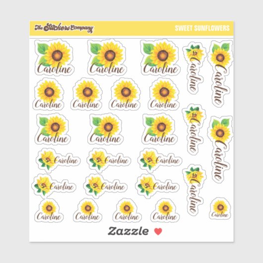Waterverf Zonnebloemen Aangepaste naamlabels | Sch Sticker (Vel)