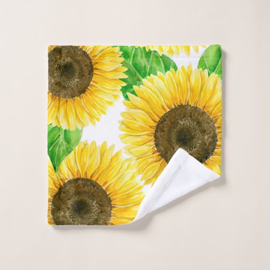 Waterverf zonnebloemen bad handdoek (Wasdoekje)