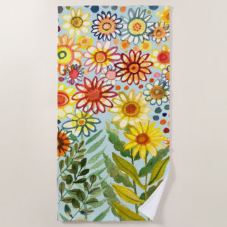 waterverf zonnebloemen badhanddoek