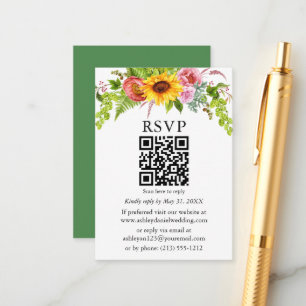 Waterverf Zonnebloemen Bindende QR RSVP Groen Informatiekaartje