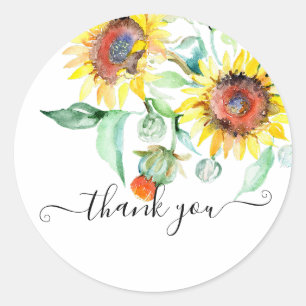 Waterverf zonnebloemen bloem dank je wel  ronde sticker