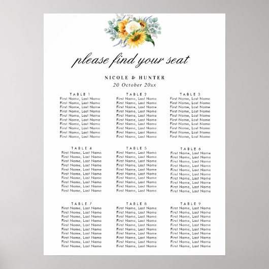 waterverf zonnebloemen bruiloft poster (Voorkant)