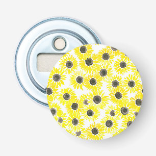 Waterverf zonnebloemen button flesopener