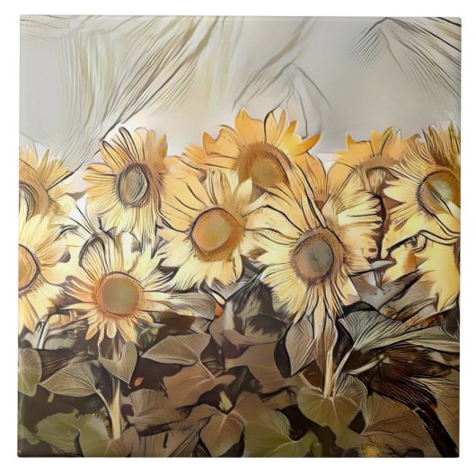 Waterverf Zonnebloemen Elegant Collectie Tegeltje (Voorkant)