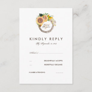 Waterverf Zonnebloemen Elegante bruiloft RSVP-kaar RSVP Kaartje