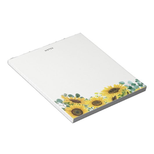 Waterverf Zonnebloemen en Eucalyptus Garden Custom Notitieblok (Schuin)