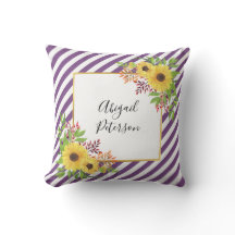 Waterverf zonnebloemen en paars gestreepte patroon