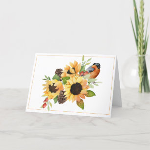 Waterverf - Zonnebloemen en vogelkaart - Thanksgiv Feestdagen Kaart