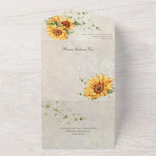 Waterverf Zonnebloemen en wijnstokken All In One Uitnodiging (Buitenkant)