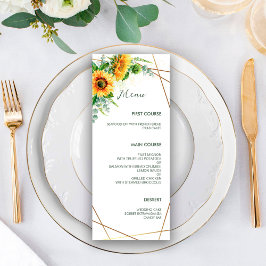 Waterverf Zonnebloemen Faux Gold Foil Lijst Wedden Menu