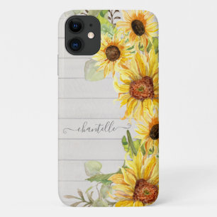 Waterverf Zonnebloemen Floral Rustic Wood Land iPhone 11 Hoesje