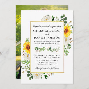 Waterverf Zonnebloemen Foto White Floral Wedding Kaart