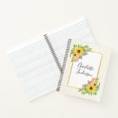Waterverf zonnebloemen, gele en witte poka-stippen notitieboek (Binnen)
