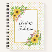 Waterverf zonnebloemen, gele en witte poka-stippen notitieboek (Voorkant)
