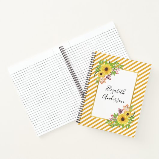 Waterverf zonnebloemen, gele en witte strepen notitieboek (Binnen)