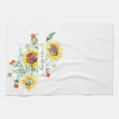 Waterverf zonnebloemen gepersonaliseerd theedoek (Horizontaal)