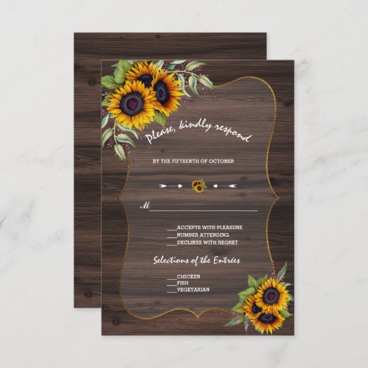 Waterverf zonnebloemen Hout Weddenschap RSVP (Voorkant / Achterkant)