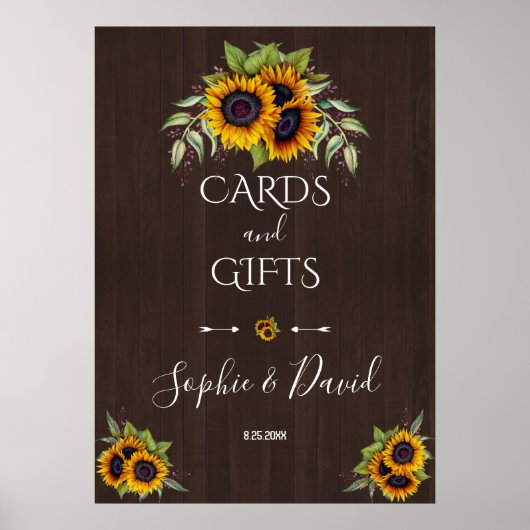 Waterverf Zonnebloemen Houten Kaarten & Cadeaus Br Poster (Voorkant)