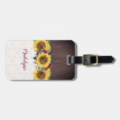 Waterverf Zonnebloemen Kant Hout Rustieke Naam Bagagelabel (Voorkant horizontaal)